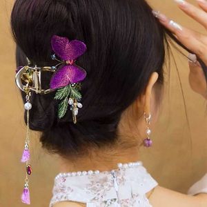 2024Netizen Purple Butterfly Exquisite Hair Clip vrouwelijke zware industrie borduurwerkmonster Hand Back Head Lepel Headpiece Grab 1KZ26