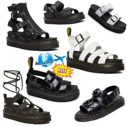 2024New Designer Doc Marteens Sandals Luxury Femmes Men Slides Sliders Triple Black Blanc Patent Cuir Slide pour hommes