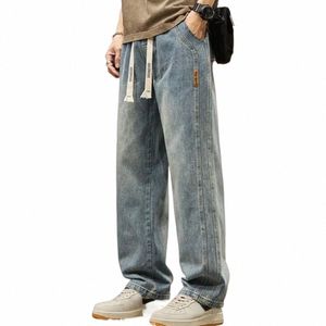 2024nouveau jeans droits lâches élastiques pantalons en denim à jambes larges pour hommes pantalons décontractés style coréen vêtements de sport vêtements jeans pantalons l85r #