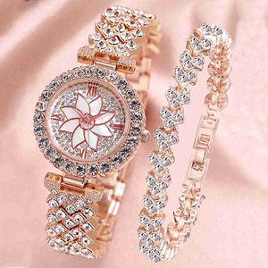 2024New mode populair licht luxe waterdiamant student Koreaanse editie trendy stalen band diamanten bloemplaat dames armband horloge