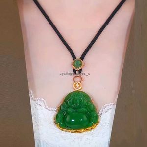2024 NEW IMITATION JADE BIG BELLY Collier Bouddha 18K Gold Maitreya Gong Pendant Spinach Mens Green Mens and Womens Pull Chain