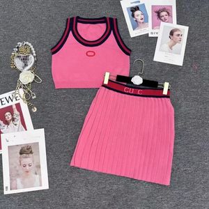 Conjunto de falda de punto para mujer, conjunto de top individual, plisado de punto de diseñador de lujo, dos conjuntos de falda con letra G, novedad de 2024