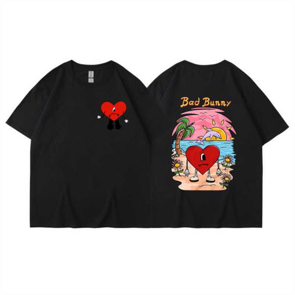 2024New T-shirts pour hommes Bad Bunny UN VERANO SIN TI Graphics Hip Hop Street Summer Music Album Imprimer Manches courtes Y2k Vêtements Unisexe Tops Tee She Is A Caring Person Polo 77