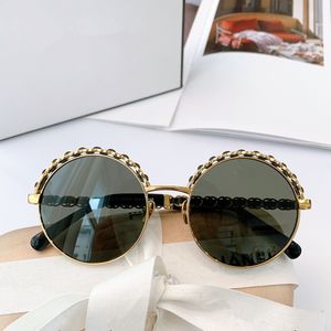 2024newwew-vintage Round Sunglasses UV400 Metal Chain Pu Weaving Exquusite Lady Bigrim Gradient Glasss 4q265 53-21-145 Modèle de mode Lunets Fotant Fotant Design Case de conception