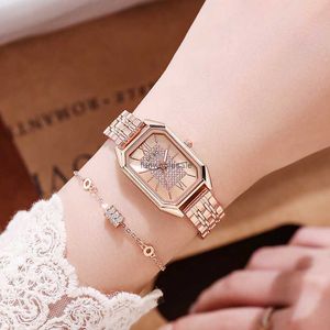 2024New Square Full Sky Star Steel Band Womens Watch Korean Edition Personalised Casual Roman Character Student Set Watch