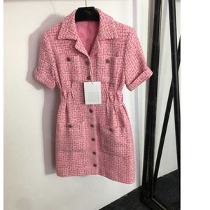 2024New zomerjurken vrouwen Designer Girl Style Single Breasted Tweed Rapel Taille Korte Mouw Jurk Hoogwaardige Dames Kleding Casual222222