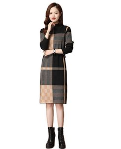 2024New hiver femmes mode décontracté tricot épais longues robes élégant plaid classique manches longues sous-couche robe de soirée femme coupe ajustée robes jupe pour les filles