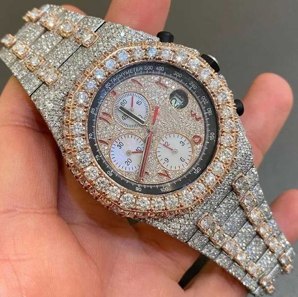 2024autre montre-bracelet étincelle glace sur pavé réglage VVS diamant montre pour hommes en acier inoxydable matériel dans la marque de mode
