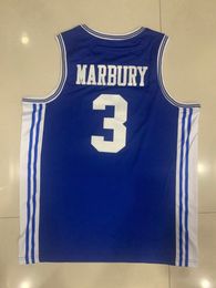 2024 Rare basketbal jersey mannen jeugd vrouwen vintage blauw 3 Stephon Marbury High School Lincoln maat S-5xl aangepast elke naam of nummer