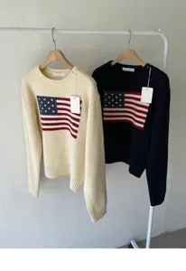 Polo à manches longues pour femme, pull Vintage de luxe, drapeau américain, tricoté, haut, nouvelle collection hiver 2024, S-XL
