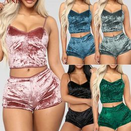 2024Sleepwear Womens sexy 2pcs lingerie velvet v cou pyjamas set chemise shorts vêtements de nuit plus taille 2