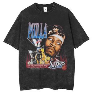 2024ss Designer 2024SS Designer Allen Iverson Portretprint Trendy 250G waterwassing Versleten oversized T-shirt