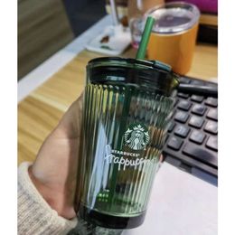 2024SS Designer Joyful Green Glass Cup Transparant Straw Cup Office Tafel Water Cup Paar koffiekopje 460 ml