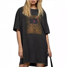 2024SS Robe lavée Tee Women Designer T-shirts Rock Leopard Leopard T-shirt Tops