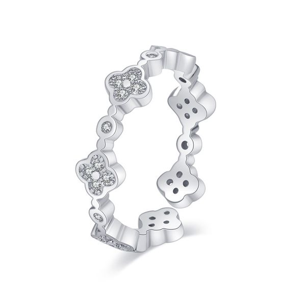 2024SS moda encantadora trébol anillos de banda de diseño para las mujeres oro rosa plata brillante bling diamante cristal abierto amor anillo joyería regalo