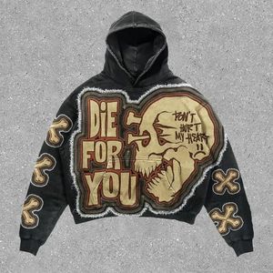 2024SS Hip-Hop Skull Letter Print Niche Otenized Hoodies Men Men Herfst en Winter High Street Trend Y2K Baggy Casual veelzijdige tops 240131