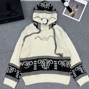 2024SS Hoodie Dames Designer Sweater Sweater Dames herfstmode zwart wit splitsing borduurwerkpatroon sweaters met capuchon casual trekkoord slanke brei