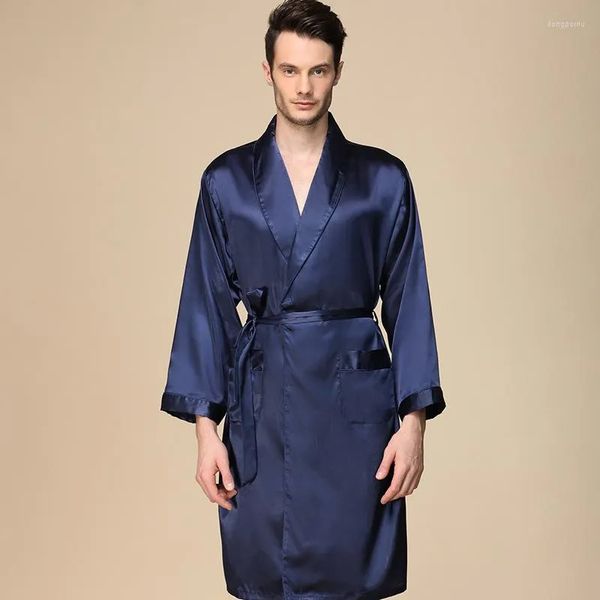 2024ss pyjama deux pièces en soie pour homme, pyjama ample en satin de soie, rayé bleu et blanc, robe à manches longues et short, ensemble peignoir pour homme