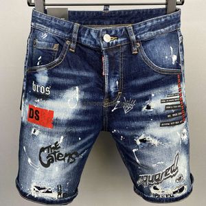 2024SS Pantalones cortos para hombre Jeans Diseñador Jean Moda corta Casual Slim Pintura rasgada Cremallera Parche D Letra bordado Pantalones cortos de mezclilla para hombres Street Punk Azul
