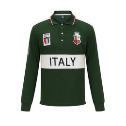 2024SS Nouveaux polos à manches longues pour hommes ITALIE Sports européens et américains Loisirs Léger Luxe Pur Coton Contraste Broderie S-6XL