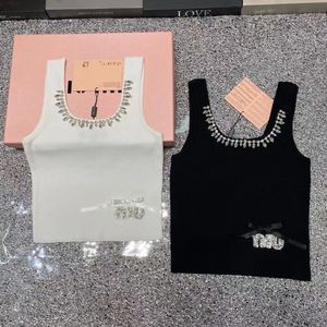 2024ss Nieuwe MM letter patroon gebreide halter luxe sexy dames T-shirt bezaaid korte mouw vest klassieke dames gebreide top