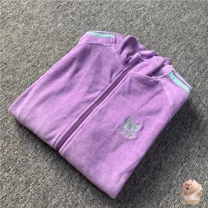 2024SS Nouveau style Stripe Vestes de piste de couleur violette Men Femmes Embroderie couches à fermeture éclair, vêtements d'extérieur avec tag