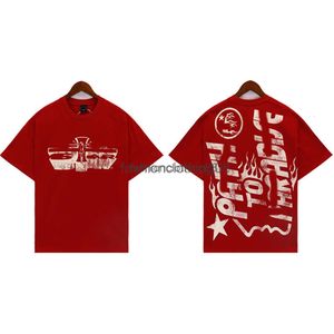 2024SS T-shirt rouge Hellstar chemises de créateurs hommes T-shirt ample à col rond imprimé croix de jésus vêtements décontractés de rue
