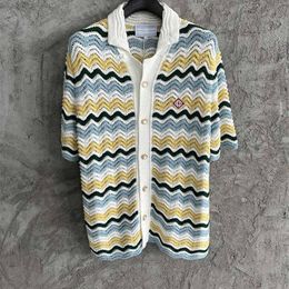 2024SS suéteres de verano para hombres, suéter de manga corta tejido con patrón colorido, camisa