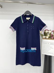 2024SS Zomer Nieuwe Damesjurk Casual Gebreide Rok Wollen Trui Dames Polo Trui Met Korte Mouwen Gebreide Trui Pullover Zomer Designer Marine Kraag S-L