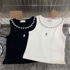 2024SS Summer Women Tanktop Top Designer Vest Diamant ronde nekvesten mode -borduurbrief grafische stevige kleur katoenen mouwloos shirt