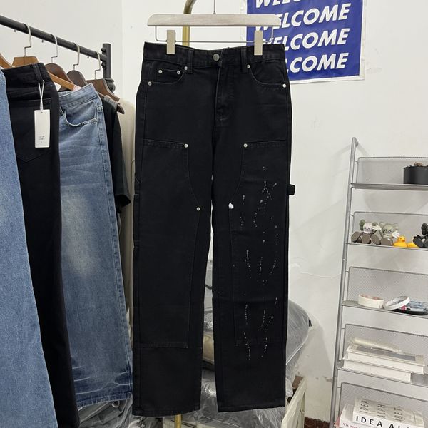 2024ss jeans lavados hombres mujeres pantalones de mezclilla casual negro fotos reales