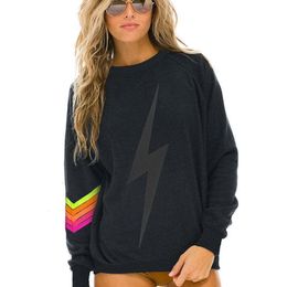 2024SSSS Sweats à capuche féminine 2023 Automne et hiver élastique sweat arc-en-ciel imprimé rond Pullover Nation 5 Srtipe Pull