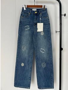 2024SS Logo classique de luxe pour femmes Broidered Logo vintage haute taille pantalon en denim à jambe droite jeansdesigner pantalon jean pantalon jean