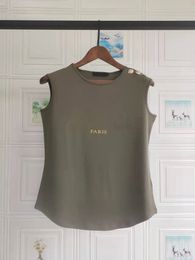 2024SS Femme T-shirt Designer Vest Letter Imprimé avec bouton doré Sans manches en manches Tiveaux Tif