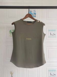 2024SS Dames T -shirtontwerper Vest Letter Afdruk met gouden knop Mouwloze vrouw Top Tanks Zomerkleding Geel Top Kwaliteit Crew Neck Cotton Casual Cami Maat S M L