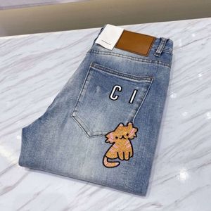 2024SSwomen Jeans Designer Pants Dames Fashion Kitten Letter Borduurwerk Cartoon Grafische broek Luxe Casual Slim Rechte Denim broek