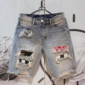 2024 Zomer Mannen Gat Denim Korte Broek Mode Bedelaar Geschraapt Vijfdelige Jeans Shorts 24001
