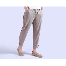 2024Summer Nouveau pantalon décontracté pour hommes en lin en coton lâche pantalon pour hommes de style chinois