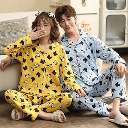 2024 Unisex Volwassen Panda Paar Mannen Pyjama Set Volledig Katoen Vrouwelijke Nachtkleding Herfst Leuke Dieren Cartoon Thuis Service Pyjama LJ201113