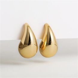 Boucles d'oreilles Vintage en forme de dôme épais plaqué or pour femmes, bijoux en forme de goutte d'eau épaisse en acier inoxydable brillant, 2024
