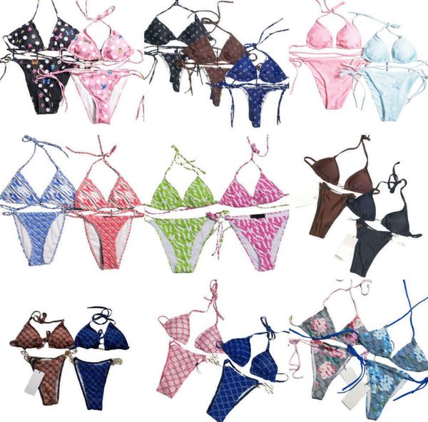 2024Womens Bikini Bikini Bikini Traje de baño Traje de baño Traje de baño Poliéster Carta de la cintura Mid -Wisting Partido Playa Bikinis Bikinis Swimsuits