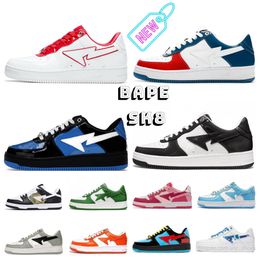 2025 Designer Sk8 Hommes Femmes Casual Chaussures Femmes Sta Low Sneaker Court Nigo A Bain Apes Plateforme Chaussure Hommes Shark Noir Blanc Brevet Gris Cuir Vert Femmes Baskets