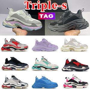 2023 Fashion Triple S Casual Shoes Men Women Designer Triple-S Black Grijs Grijs Rood Rood Wit Licht Blauwe Bourgundy Heren Sneakers Multi-colour Purple Women Trainers
