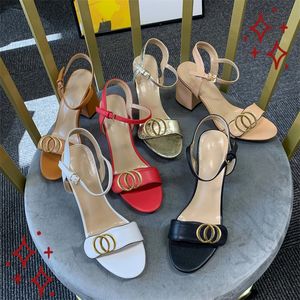 Zomer 7 cm hoge hiel sandalen met doosontwerper dames lederen midden hakken sandaal enkel buckle rubber zool muilezels 5 m 10 cm hakken strand sexy luxe trouwschoenen