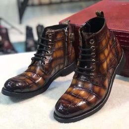 Yingshang – bottes en cuir de Crocodile pour hommes, chaussures à semelle réelle, nouvelle collection 2025