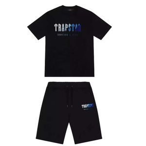 202Trapstar T-shirt met korte mouwen en print voor heren, chenille trainingspak, zwart katoen, London streetwear, S-2XL