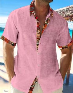 202Summer Fashion Nieuwe Mens Hawaiian Beach Linen Linnen Korte MEEVEN MENS Hoogwaardige straat Pink Witblauw Gray Top 240130
