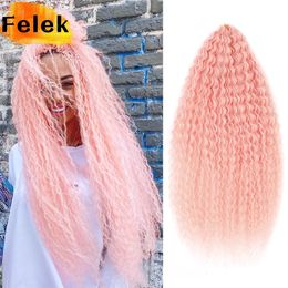 2030 Inch Afro Curl Kinky Curly Crochet Braiding Hair s Brazilian Braids Synthetic Ombre Pink Ginger For Women 240513