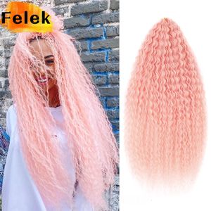 2030 inch Afro krul Kinky krullende haakhaak vlechten haar Braziliaanse vlechten synthetische ombre roze gember voor vrouwen 240513