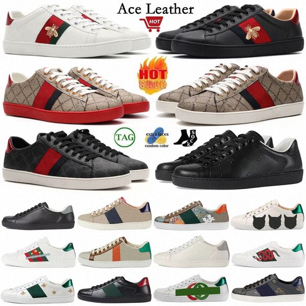 2023 Designer Ace Sneakers Casual Bee Chaussures Italie Serpent Cuir Brodé Hommes Noirs Tiger Chaussures imbriquées Blanc Noir Sports